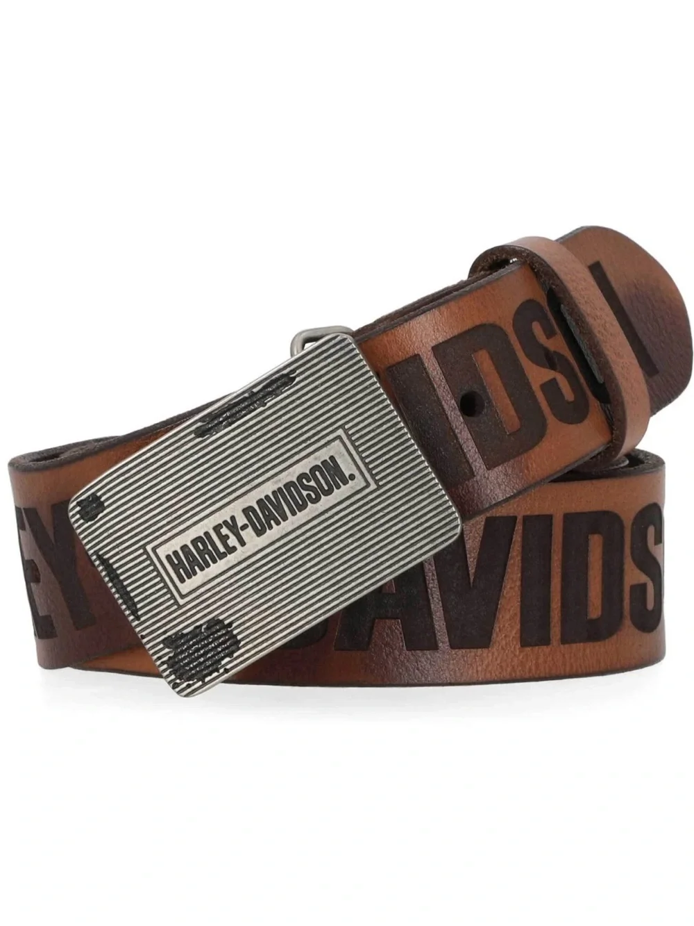 NEW Harley-Davidson Men's Grunge H-D Logo Repeat Genuine Leather Belt – Brown